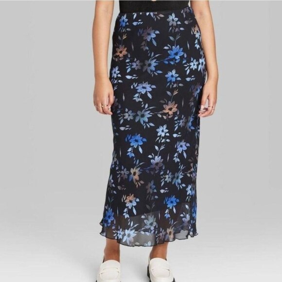 “Wild Fable” black floral lined, pull on skirt; size XS; NWT - Picture 1 of 6